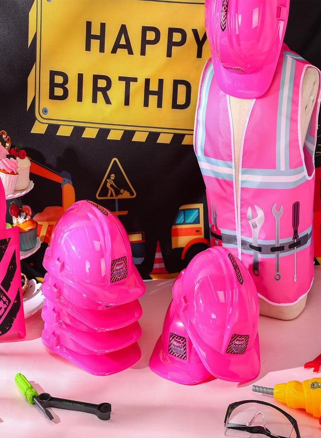 Cutecrop 6 Pcs Construction Hats Plastic Hard Hat Construction Worker Hat Helmet for Girl Boy Engineer Building Theme Party (Pink) - Image 4